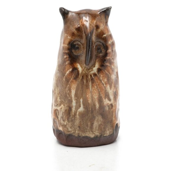 Vintage Ceramic Owl Figurine Brown Retro Sculpture Bird of Prey - Picture 1 of 6